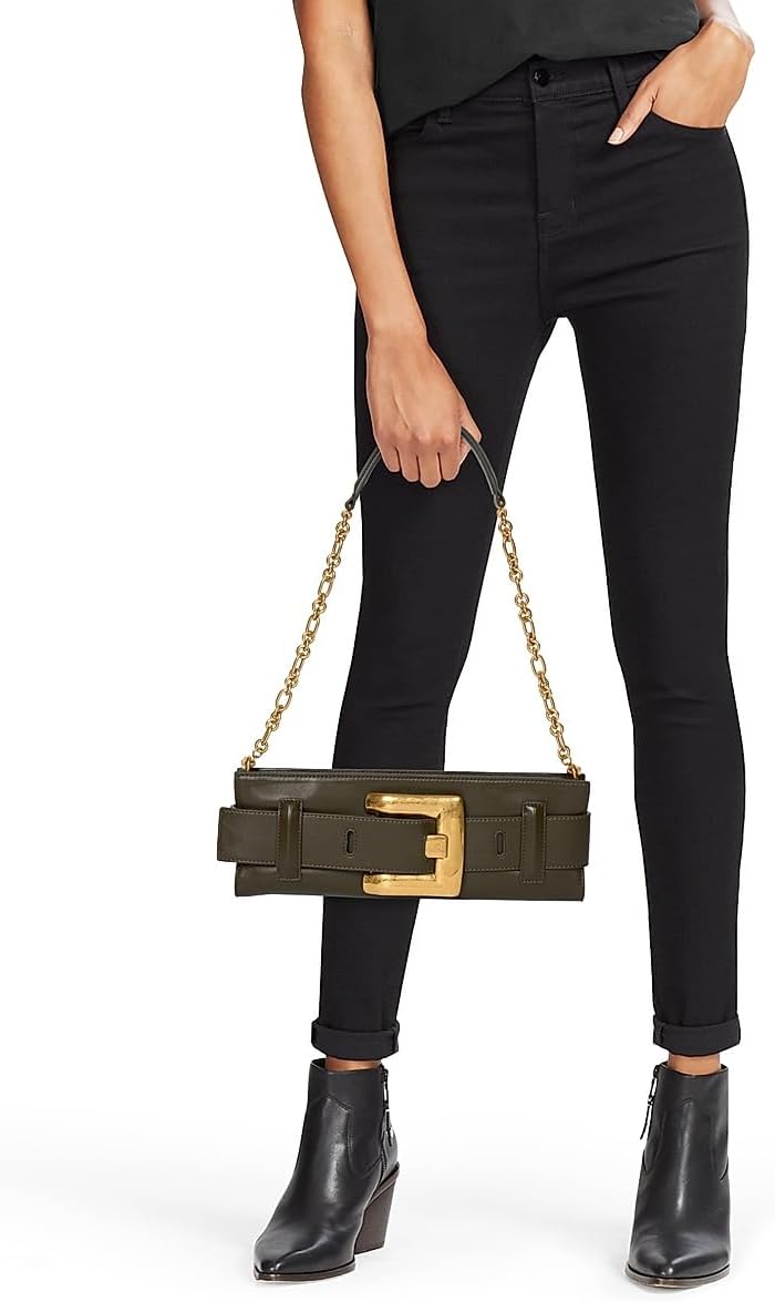 Balmain, Anthem Leather Buckle Clutch, Jungle