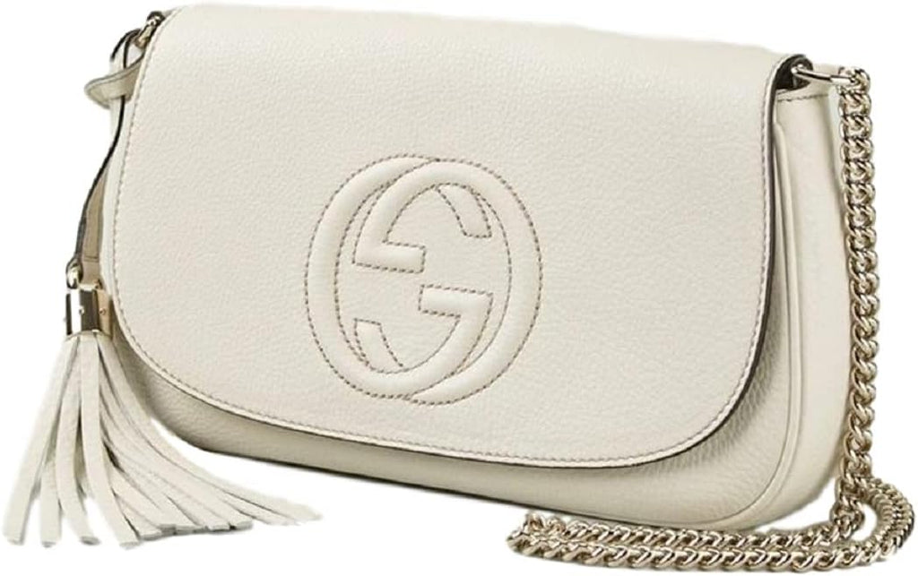 Gucci Soho Off White Leather Handbag Crossbody Clutch Ivory Italy Bag GG NEW