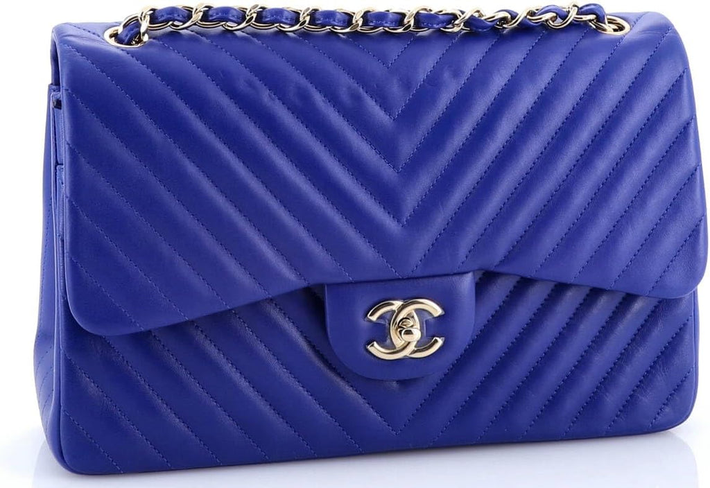 Chanel, Classic Double Flap Bag Chevron Lambskin Jumbo, Blue