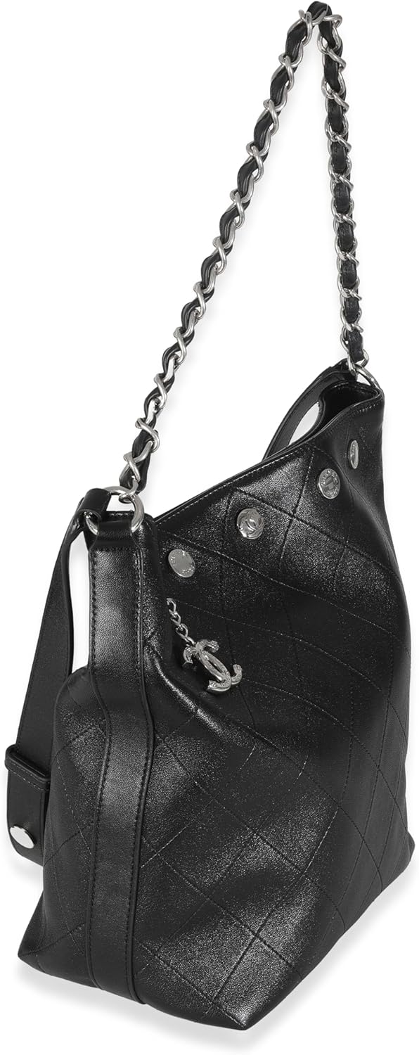 Chanel, Black Quilted Calfskin CC Large Button Bucket Bag, Black