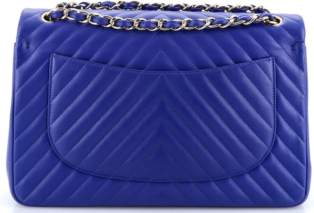 Chanel, Classic Double Flap Bag Chevron Lambskin Jumbo, Blue