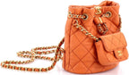 Chanel, CC Pocket Chain Bucket Backpack Quilted Lambskin Small, Orange