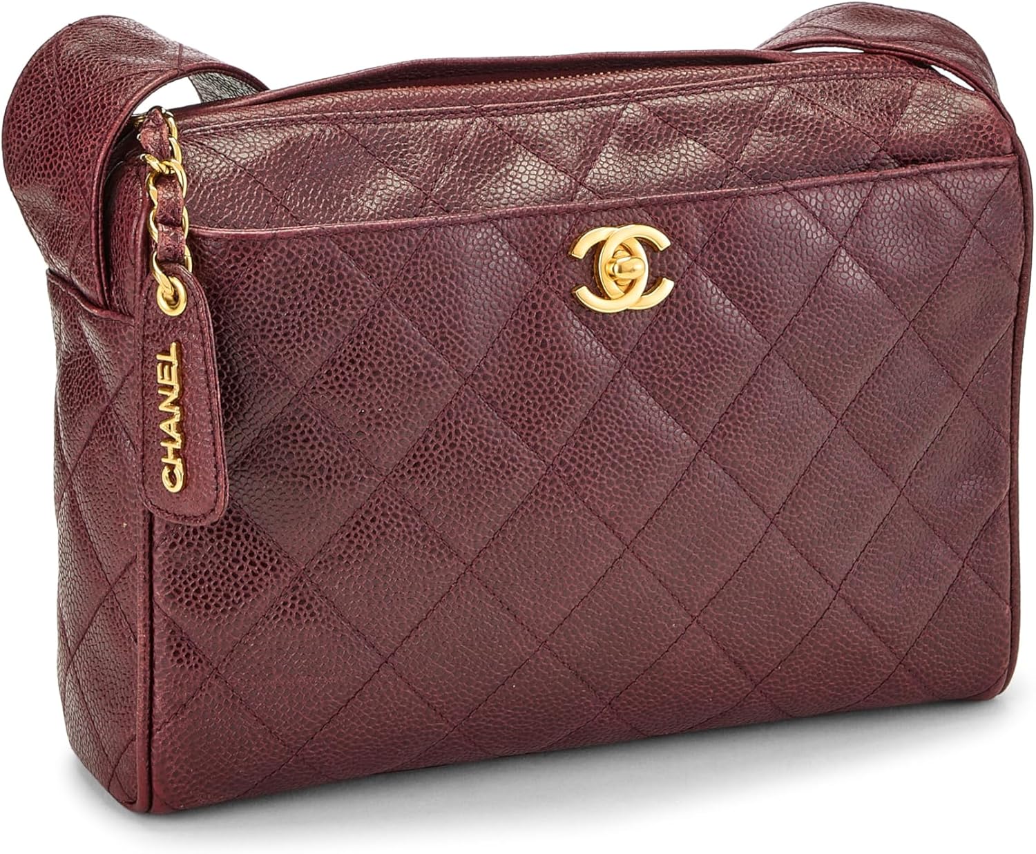 Chanel, Burgundy Quilted Caviar Shoulder Bag, Burgundy