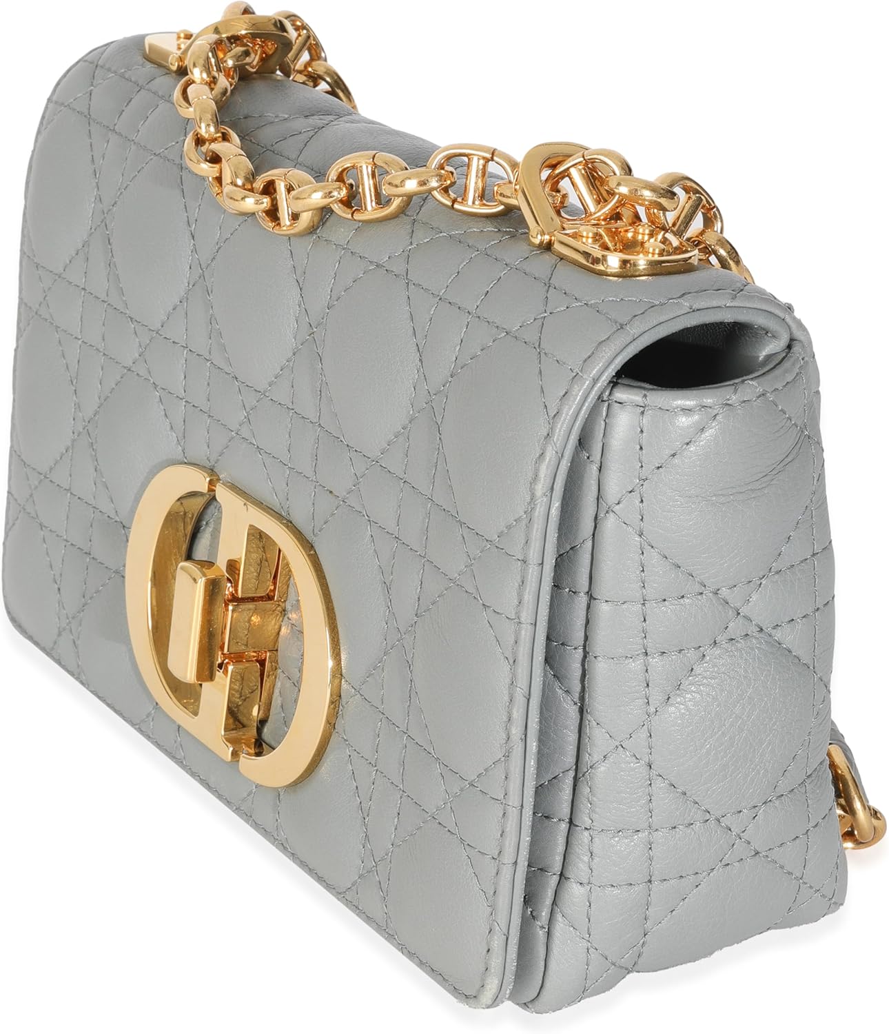 Dior, Blue Supple Calfskin Small Caro Chain Bag, Blue, Gray