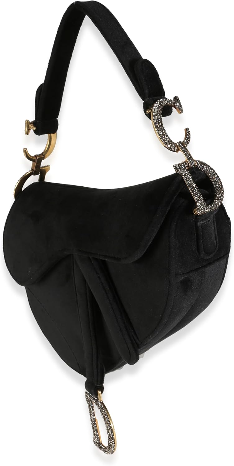 Dior, Black Velvet Crystal Mini Saddle Bag, Black