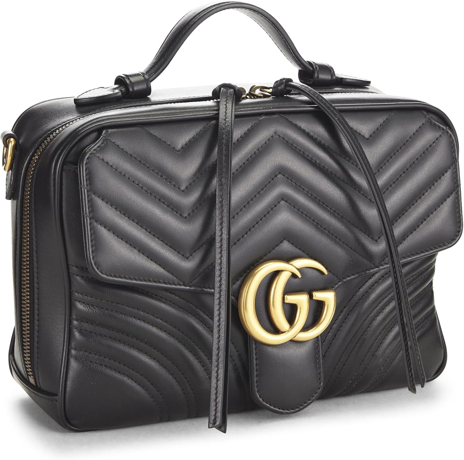 Gucci, Black Leather GG Marmont Shoulder Bag Small, Black