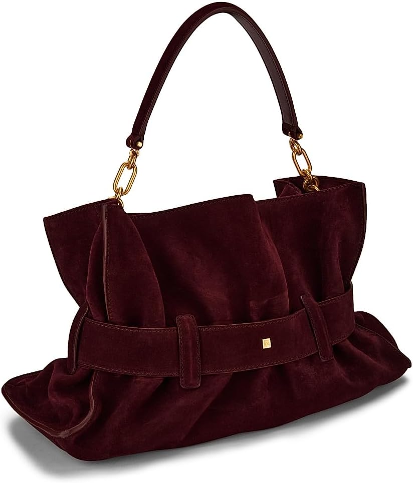 Balmain, Medium Anthem Suede Shoulder Bag, Bordeaux