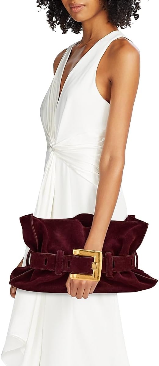 Balmain, Medium Anthem Suede Shoulder Bag, Bordeaux