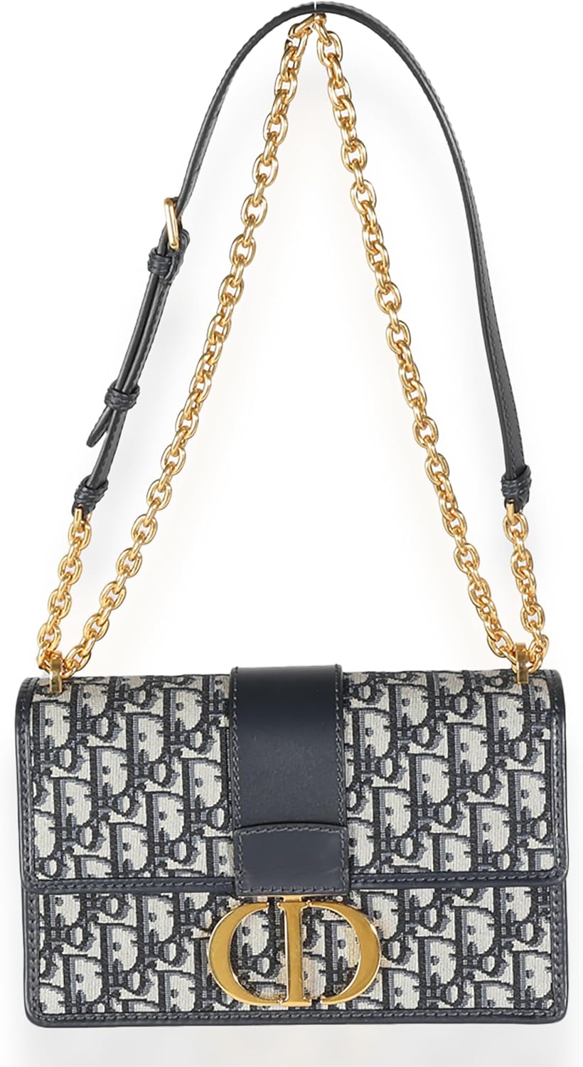 Dior, Navy Oblique Jacquard 30 Montaigne Chain Bag, Beige, Blue