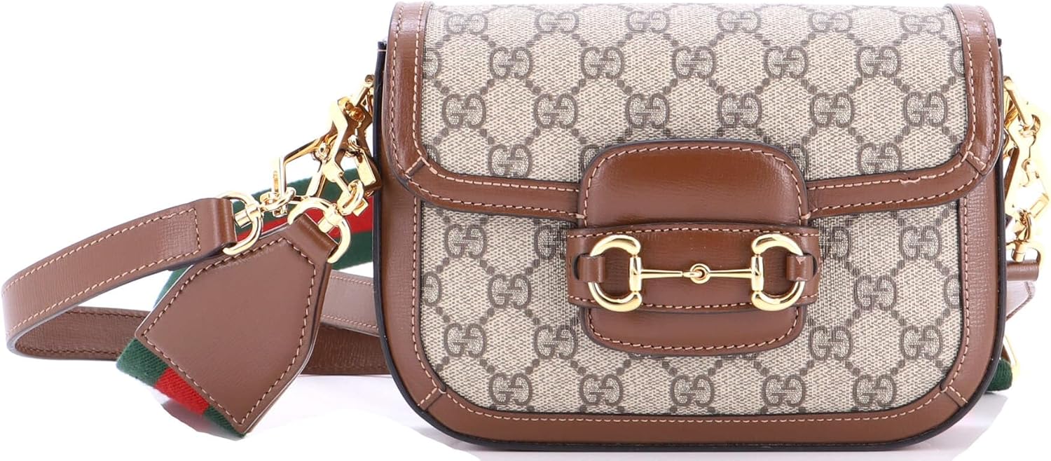 Gucci, Horsebit 1955 Shoulder Bag GG Coated Canvas with Leather Mini, Brown