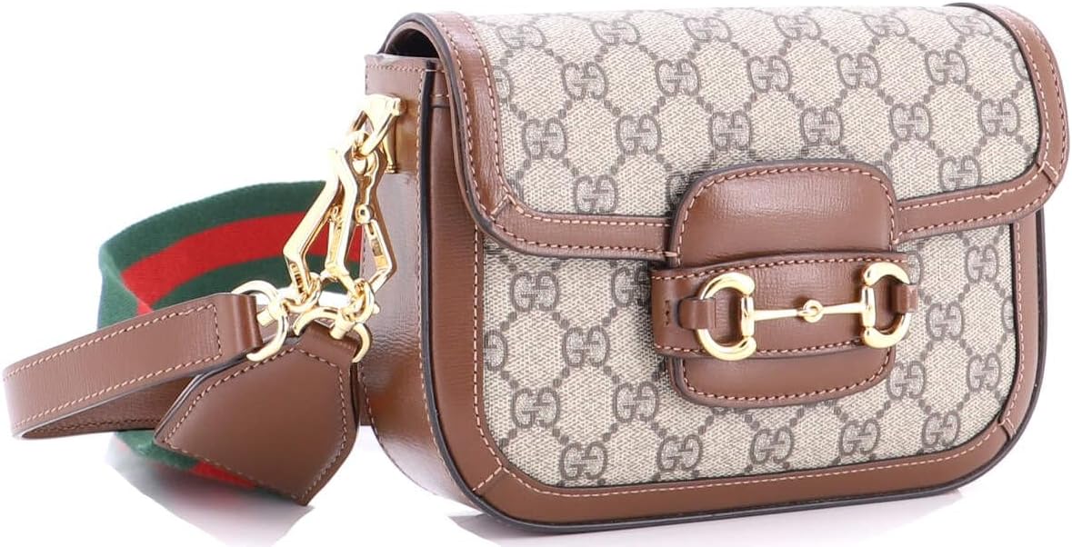 Gucci, Horsebit 1955 Shoulder Bag GG Coated Canvas with Leather Mini, Brown