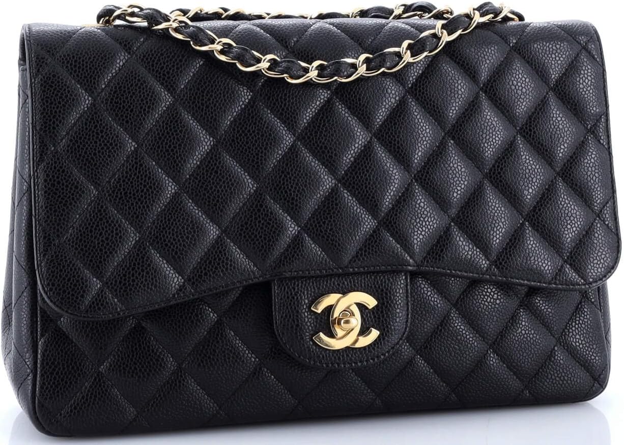 Chanel, Classic Single Flap Bag Quilted Caviar Jumbo, Black
