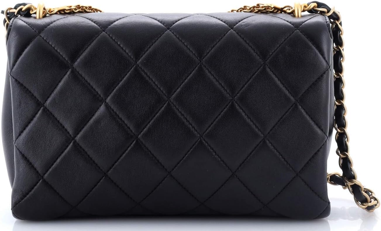 Chanel, Crystal Logo Letters Chain Handle Flap Bag Quilted Lambskin Medium, Black