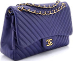 Chanel, Classic Double Flap Bag Chevron Lambskin Jumbo, Blue