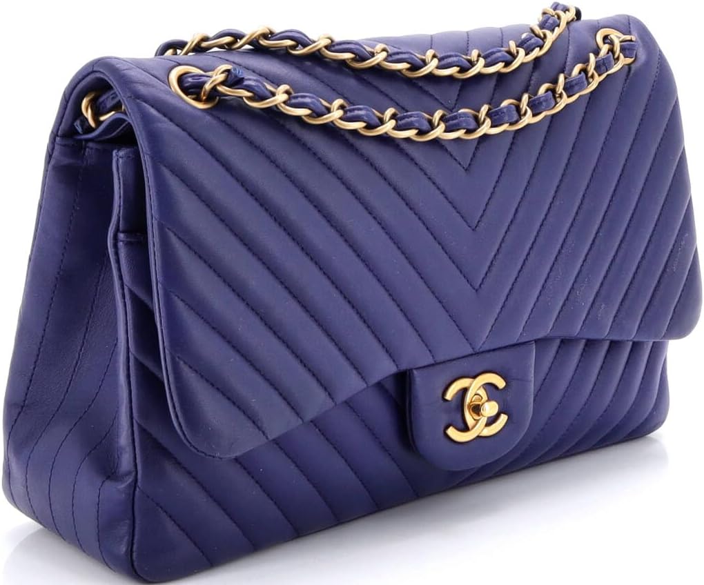 Chanel, Classic Double Flap Bag Chevron Lambskin Jumbo, Blue