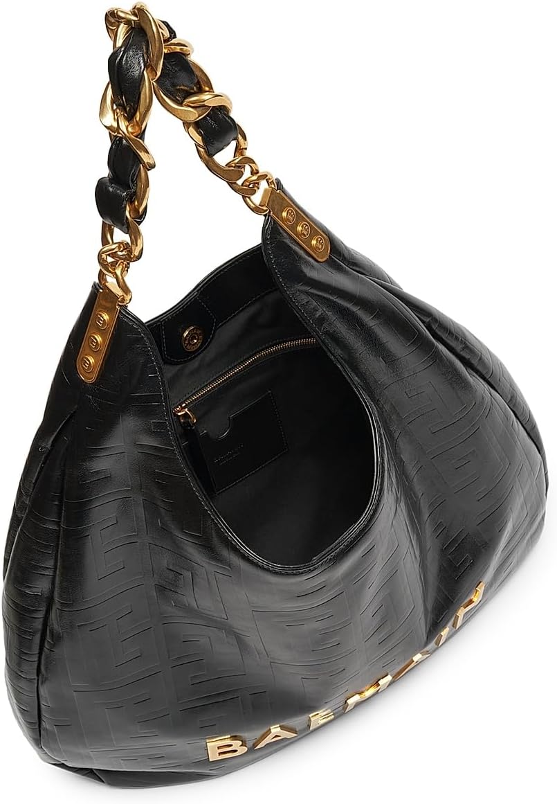 Balmain, 1945 Soft Cabas Embossed Leather Hobo Bag, Noir