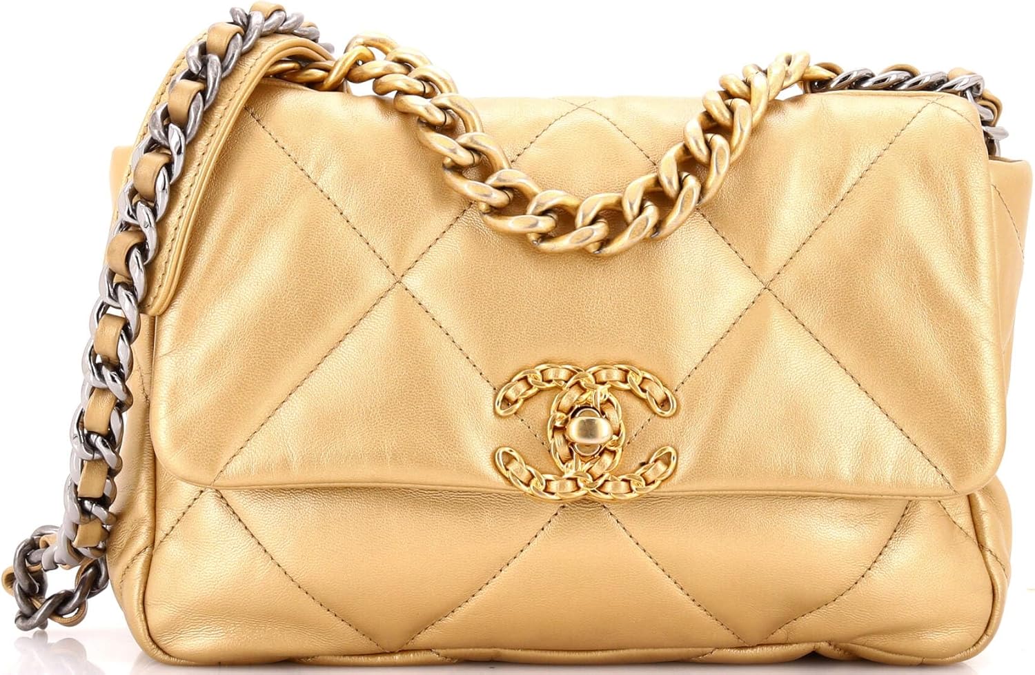 Chanel, 19 Flap Bag Quilted Leather Medium, Gold