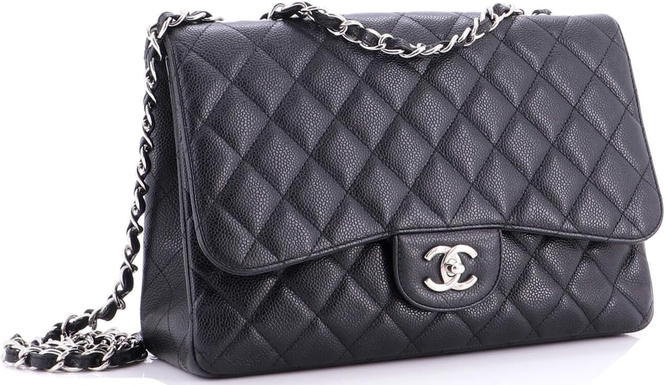 Chanel, Vintage Classic Single Flap Bag Quilted Caviar Jumbo, Black