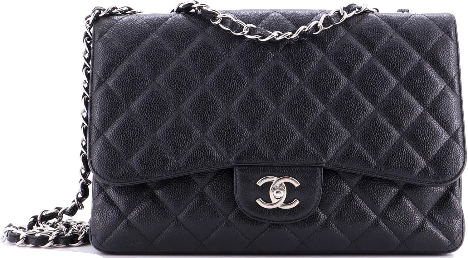 Chanel, Vintage Classic Single Flap Bag Quilted Caviar Jumbo, Black