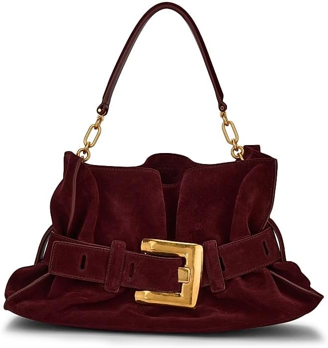 Balmain, Medium Anthem Suede Shoulder Bag, Bordeaux