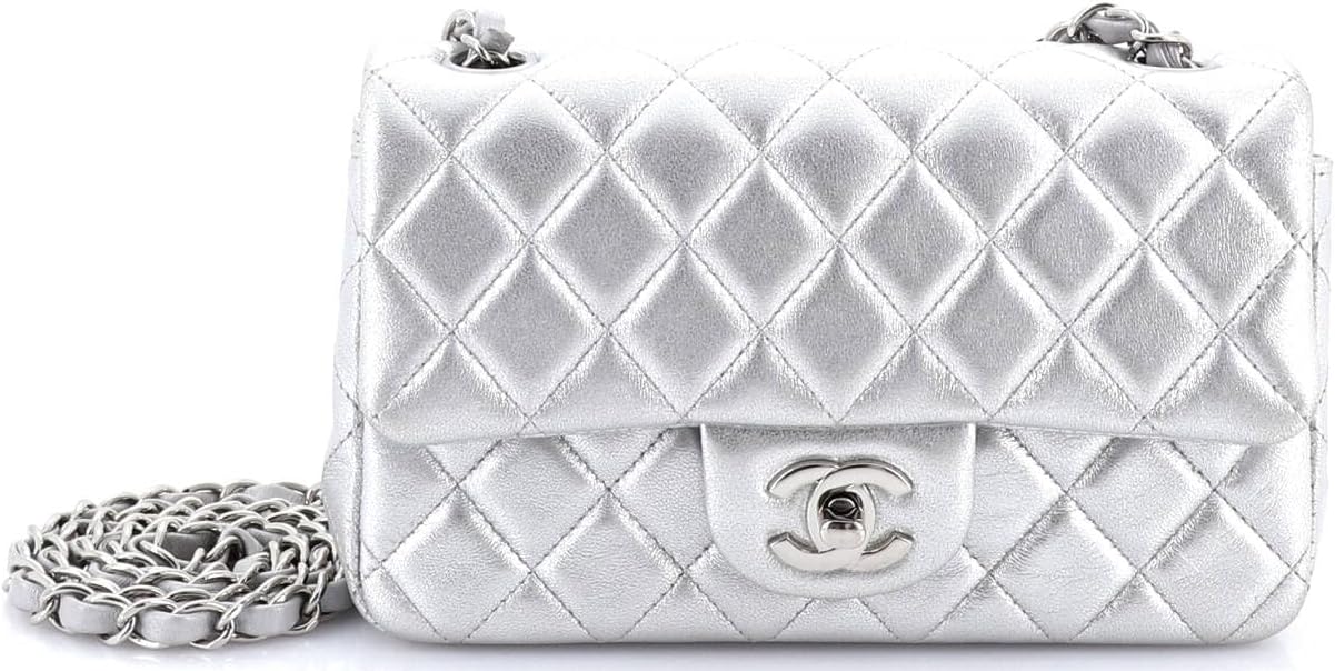 Chanel, Classic Single Flap Bag Quilted Metallic Lambskin Mini, Silver