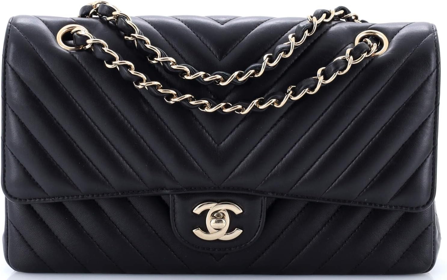 Chanel, Classic Double Flap Bag Chevron Lambskin Medium, Black