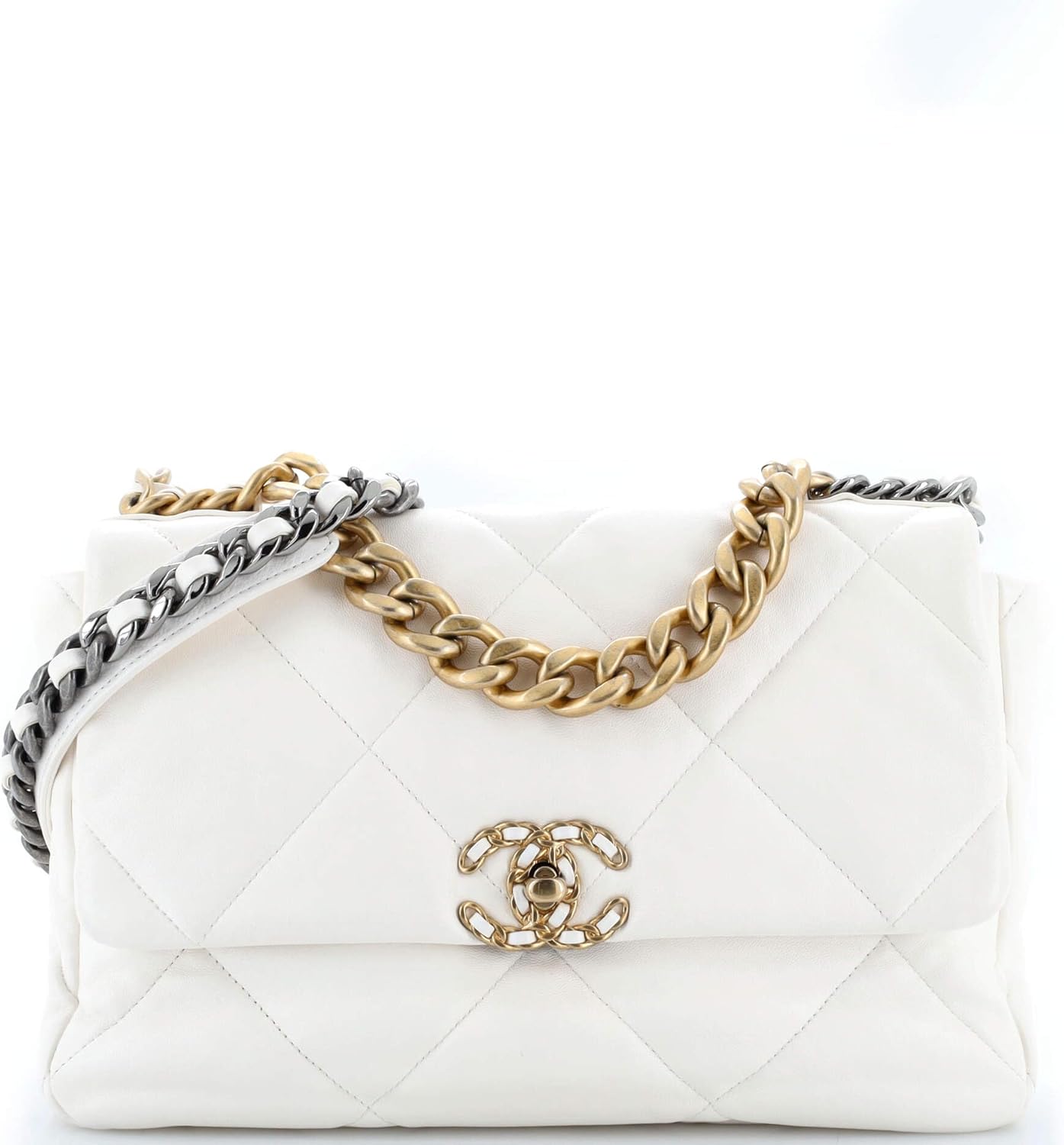 Chanel, 19 Flap Bag Quilted Leather Large, White