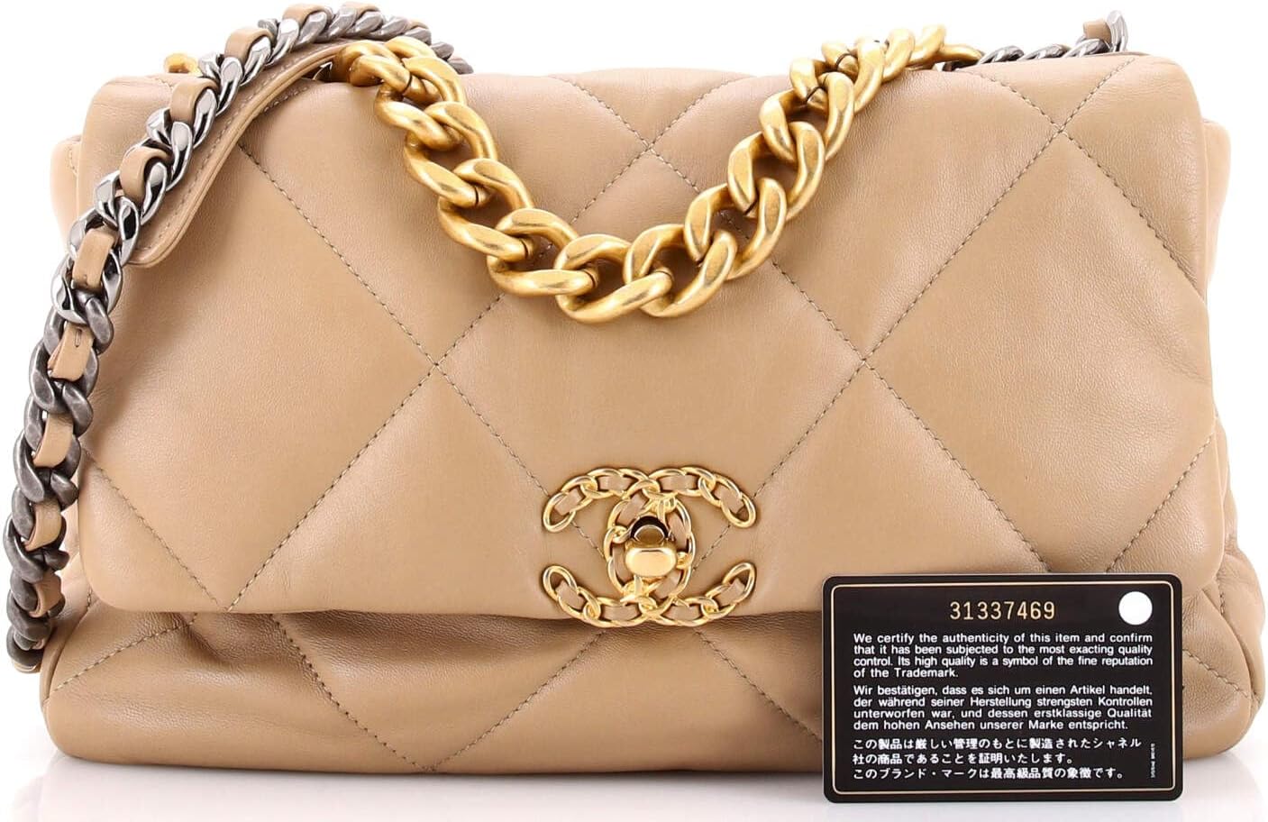 Chanel, 19 Flap Bag Quilted Leather Large, Neutral