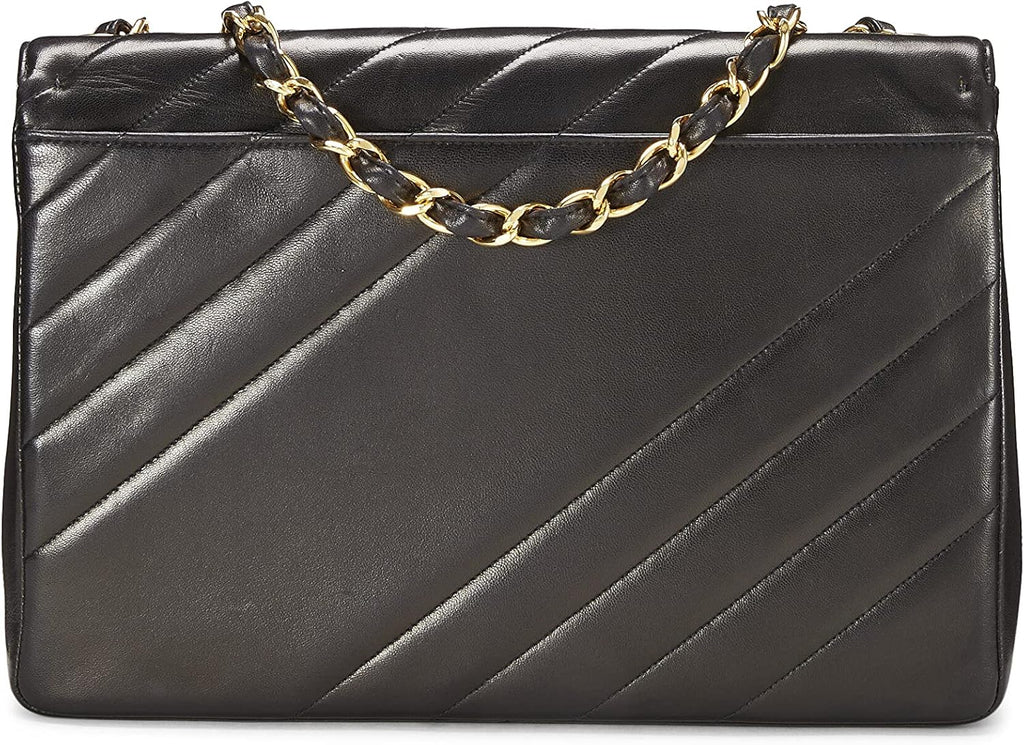 Chanel, Black Diagonal Lambskin Flap Jumbo, Black