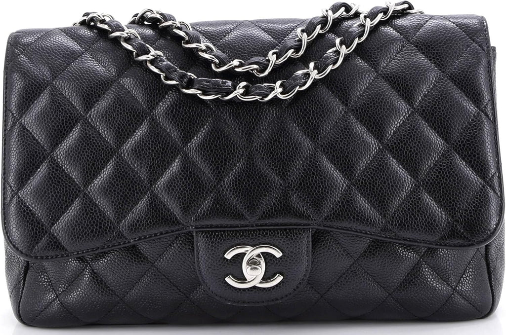 Chanel, Classic Single Flap Bag Quilted Caviar Jumbo, Black