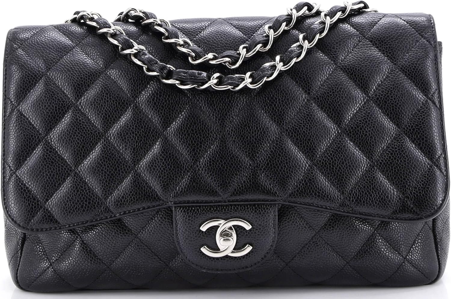 Chanel, Classic Single Flap Bag Quilted Caviar Jumbo, Black