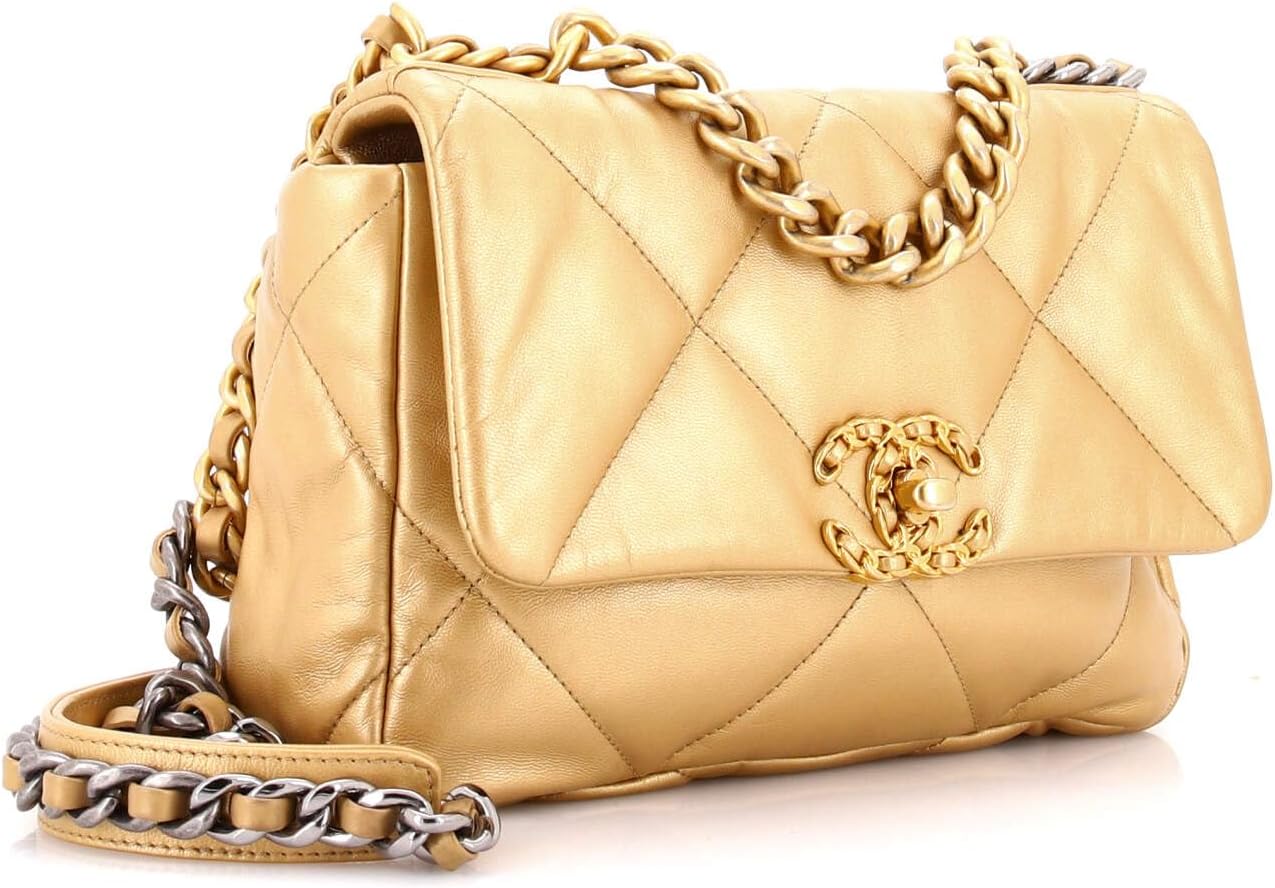 Chanel, 19 Flap Bag Quilted Leather Medium, Gold