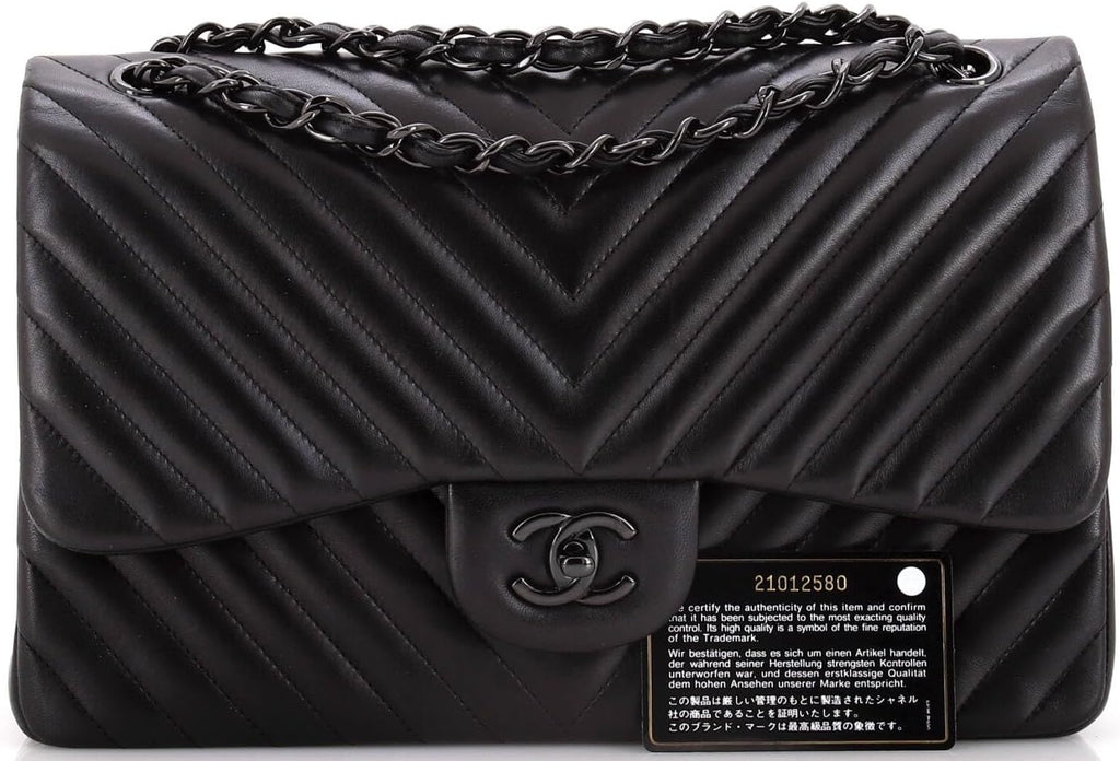 Chanel, So Black Classic Double Flap Bag Chevron Lambskin Jumbo, Black