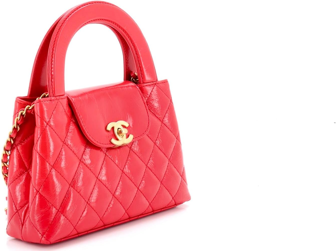 Chanel, Kelly Top Handle Shopping Bag Quilted Shiny Aged Calfskin Mini, Red