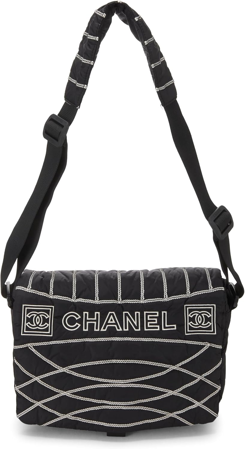 Chanel, Black Quilted Nylon Sportline Messenger Bag, Black