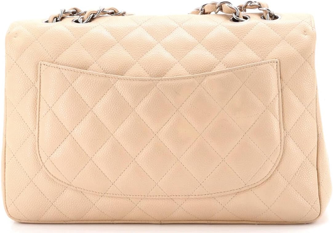 Chanel, Classic Single Flap Bag Quilted Caviar Jumbo, Neutral