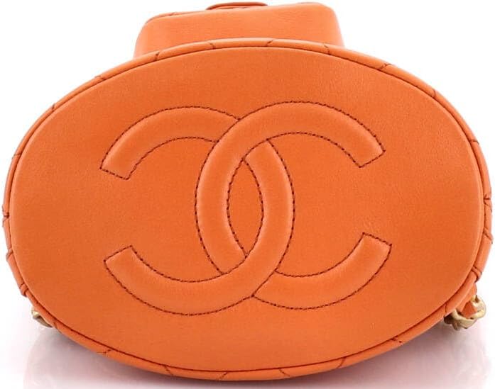 Chanel, CC Pocket Chain Bucket Backpack Quilted Lambskin Small, Orange