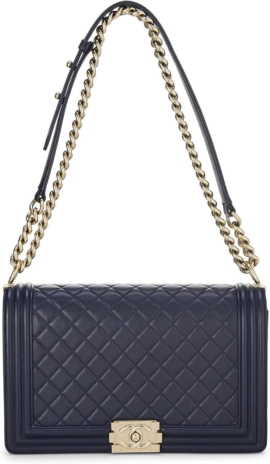 Chanel, Navy Quilted Lambskin Boy Bag Medium, Navy