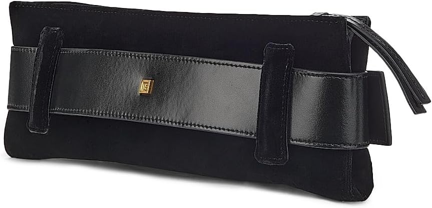 Balmain, Anthem Velvet Clutch Bag, Noir