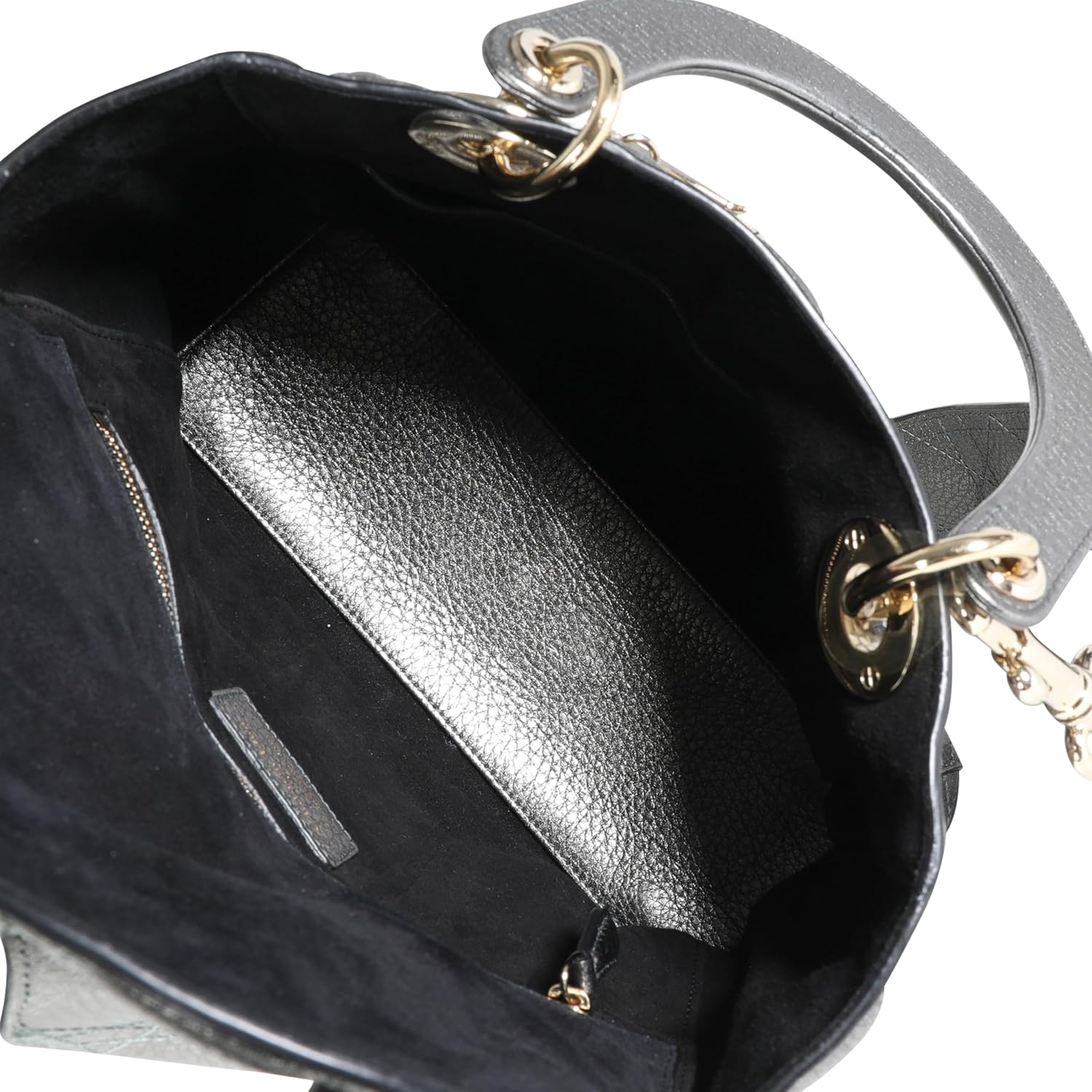 Dior, Metallic Silver Supple Cannage Leather Medium Lady Dior Tote, Green