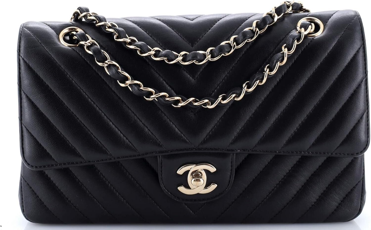 Chanel, Classic Double Flap Bag Chevron Lambskin Medium, Black