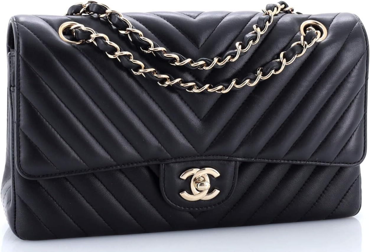 Chanel, Classic Double Flap Bag Chevron Lambskin Medium, Black