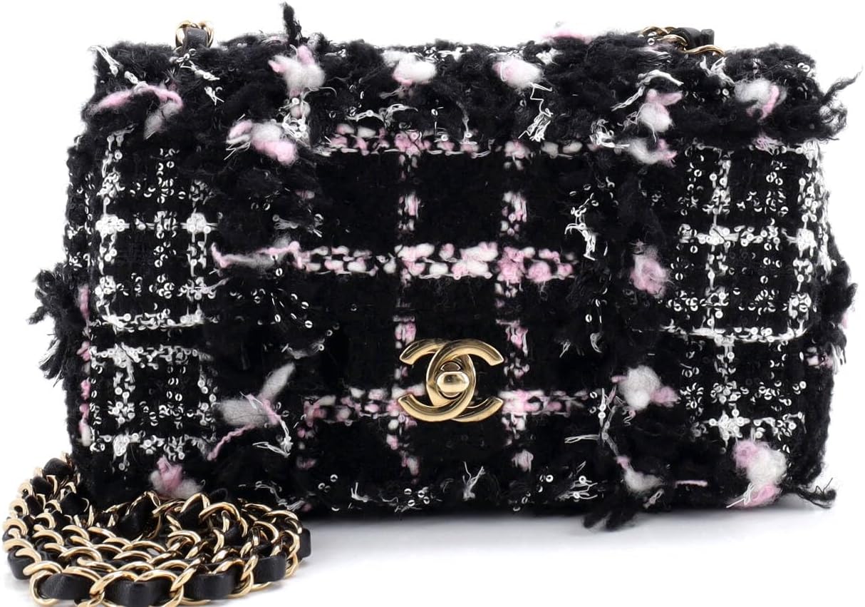 Chanel, Classic Single Flap Bag Quilted Tweed and Sequins Mini, Black