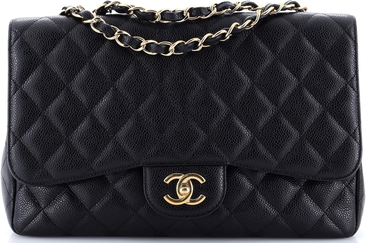 Chanel, Classic Single Flap Bag Quilted Caviar Jumbo, Black
