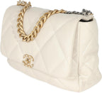Chanel, vory Shiny Quilted Lambskin Maxi 19 Flap Bag, Beige