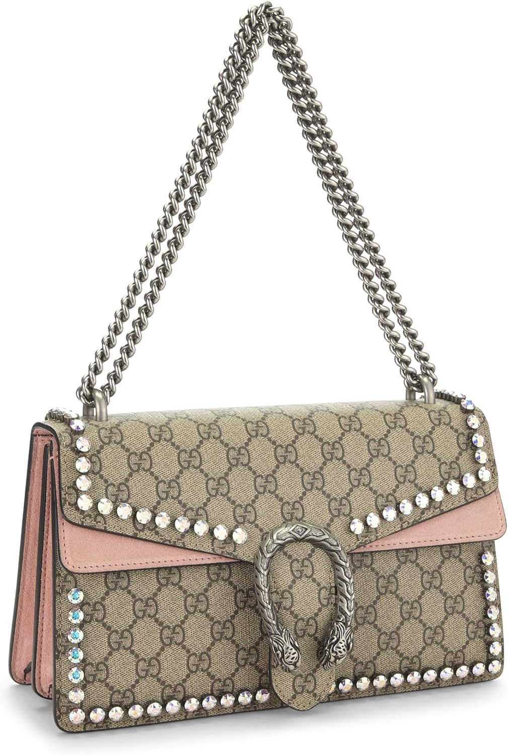 Gucci, Pink GG Supreme Crystal Embellished Dionysus Shoulder Bag Small, Pink