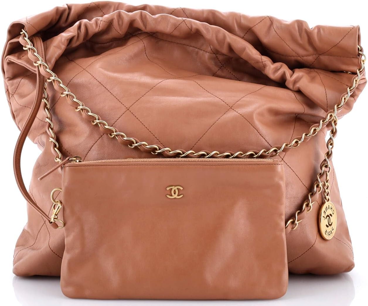 Chanel, 22 Chain Hobo Quilted Calfskin Medium, Neutral