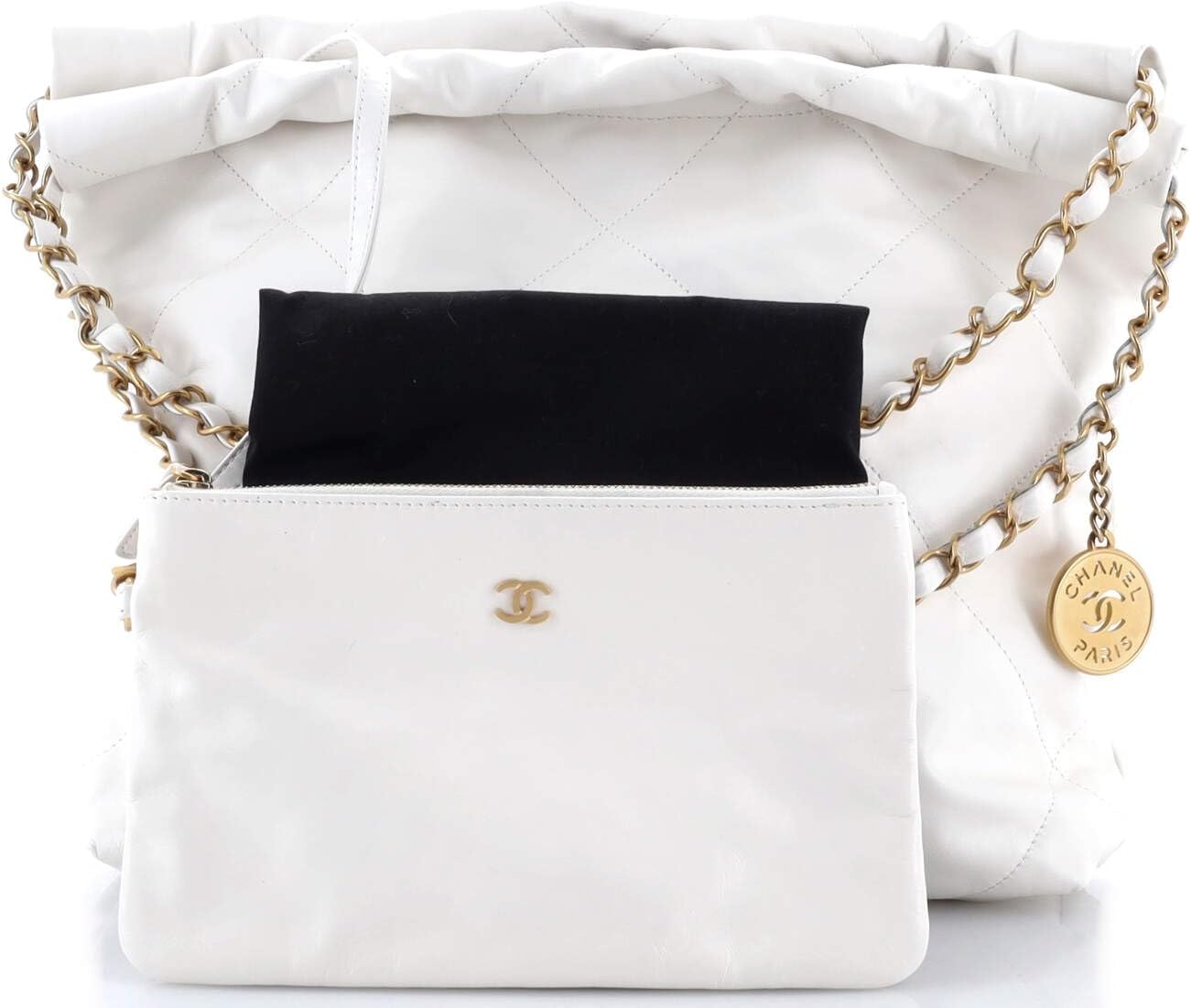 Chanel, 22 Chain Hobo Quilted Calfskin Small, White