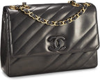 Chanel, Black Diagonal Lambskin Flap Jumbo, Black