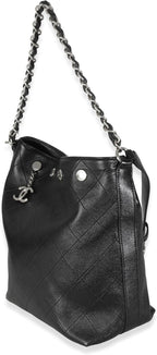 Chanel, Black Quilted Calfskin CC Large Button Bucket Bag, Black